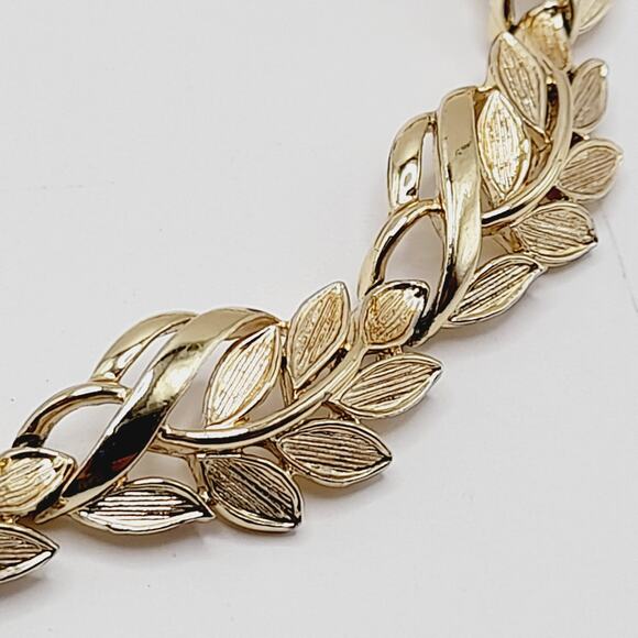 Vintage Gold Plated Leaf Link Choker Necklace 15” 1950s–1960s - Picture 10 of 13